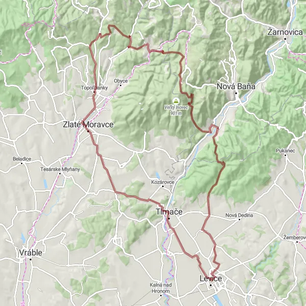 Map miniature of "Zlaté Moravce Loop" cycling inspiration in Západné Slovensko, Slovakia. Generated by Tarmacs.app cycling route planner