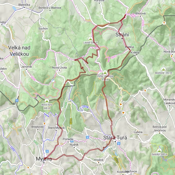 Map miniature of "Nature Escape" cycling inspiration in Západné Slovensko, Slovakia. Generated by Tarmacs.app cycling route planner