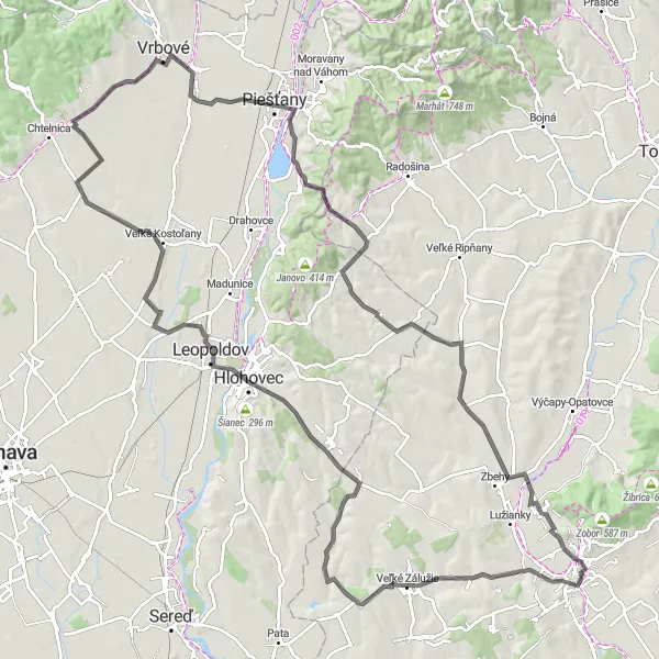 Mapa miniatúra "Okruh cez Veľké Zálužie a Ratkovce" cyklistická inšpirácia v Západné Slovensko, Slovakia. Vygenerované cyklistickým plánovačom trás Tarmacs.app