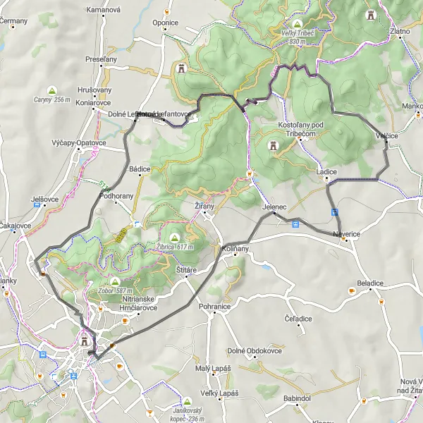 Map miniature of "Best of Nitra: Lupka and Horné Lefantovce Adventure" cycling inspiration in Západné Slovensko, Slovakia. Generated by Tarmacs.app cycling route planner