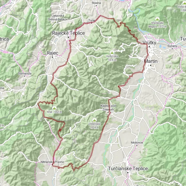 Map miniature of "The Gravel Adventure" cycling inspiration in Západné Slovensko, Slovakia. Generated by Tarmacs.app cycling route planner