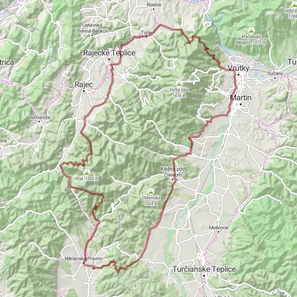 Mapa miniatúra "Gravelová cyklotrasa Nitrianske Pravno - Pravenec" cyklistická inšpirácia v Západné Slovensko, Slovakia. Vygenerované cyklistickým plánovačom trás Tarmacs.app