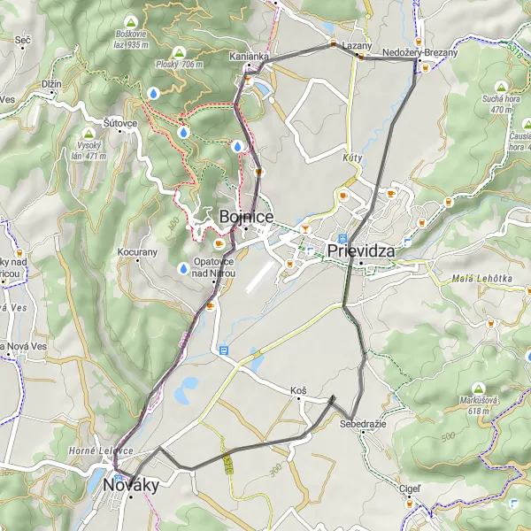 Map miniature of "Nováky Exploratory Cycling Route" cycling inspiration in Západné Slovensko, Slovakia. Generated by Tarmacs.app cycling route planner