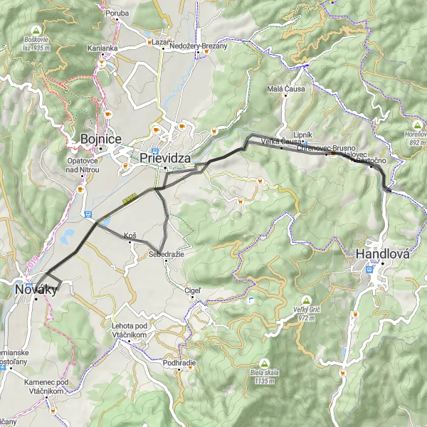 Miniaturní mapa "Cyklistická trasa okolo Novák" inspirace pro cyklisty v oblasti Západné Slovensko, Slovakia. Vytvořeno pomocí plánovače tras Tarmacs.app