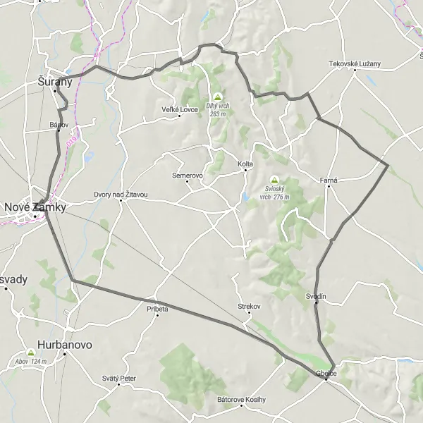 Map miniature of "Historical Trail" cycling inspiration in Západné Slovensko, Slovakia. Generated by Tarmacs.app cycling route planner