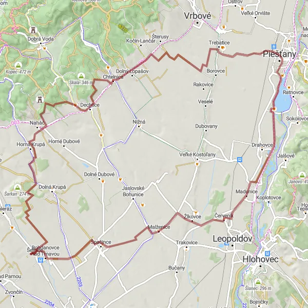 Mapa miniatúra "Gravelový okruh s výhľadom na Kátlovskú horu" cyklistická inšpirácia v Západné Slovensko, Slovakia. Vygenerované cyklistickým plánovačom trás Tarmacs.app