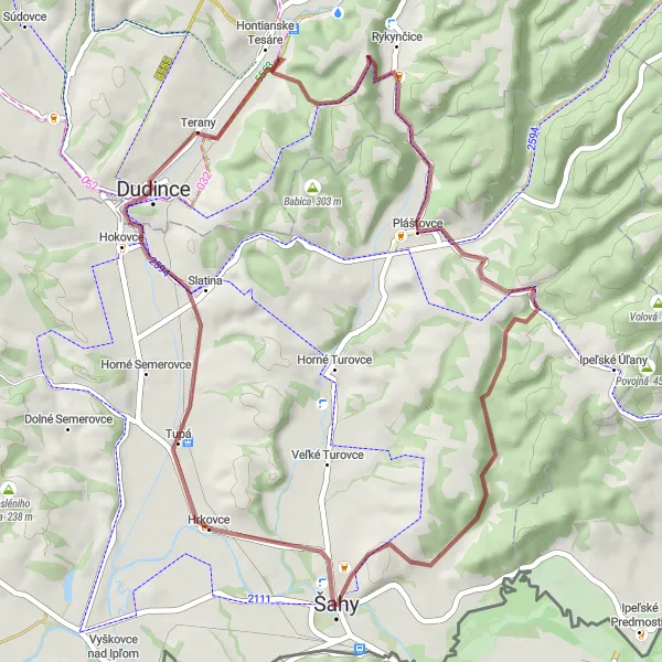 Map miniature of "Hrkovce Gravel Loop" cycling inspiration in Západné Slovensko, Slovakia. Generated by Tarmacs.app cycling route planner