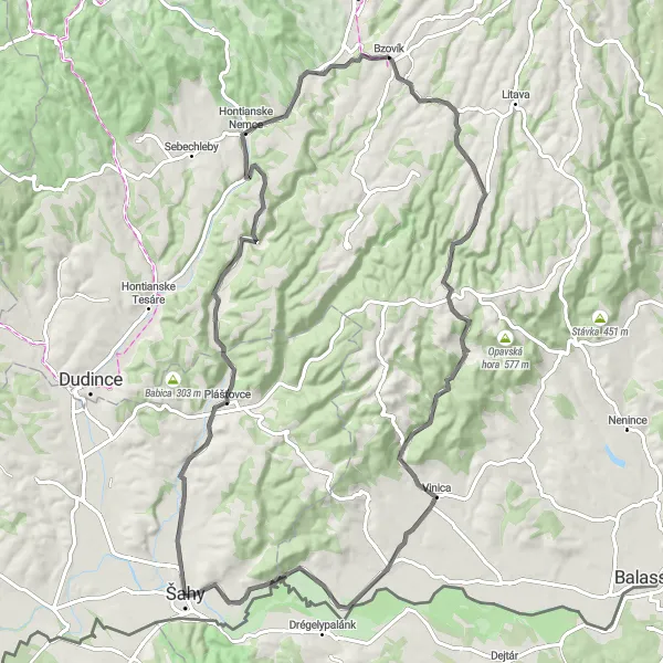 Miniaturní mapa "Okružná cyklistická trasa cez Plášťovce a Vinicu" inspirace pro cyklisty v oblasti Západné Slovensko, Slovakia. Vytvořeno pomocí plánovače tras Tarmacs.app