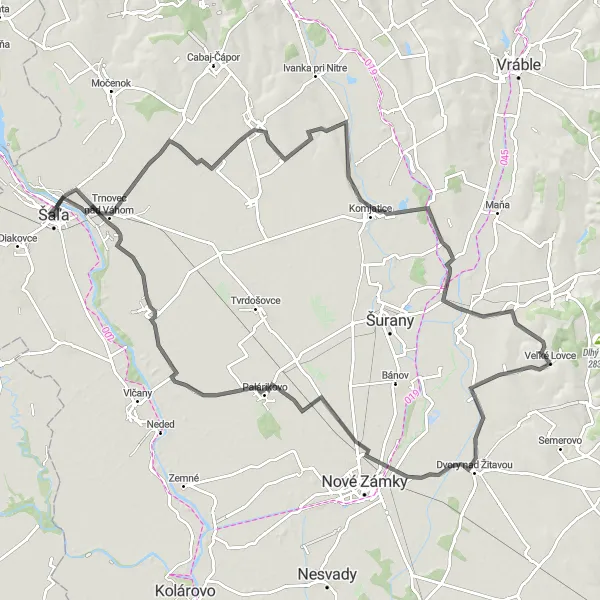 Mapa miniatúra "Výlet po okolí Šaľy na ceste" cyklistická inšpirácia v Západné Slovensko, Slovakia. Vygenerované cyklistickým plánovačom trás Tarmacs.app