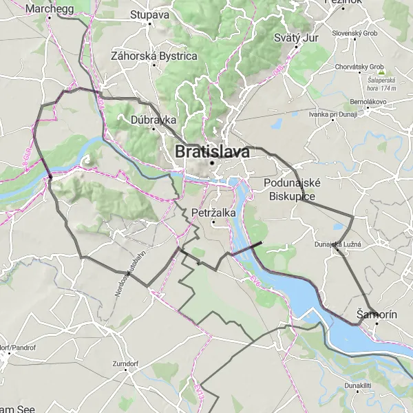 Miniatura mapy "Trasa Road: Šamorín - Hamuliakovo - Dunajská Lužná" - trasy rowerowej w Západné Slovensko, Slovakia. Wygenerowane przez planer tras rowerowych Tarmacs.app