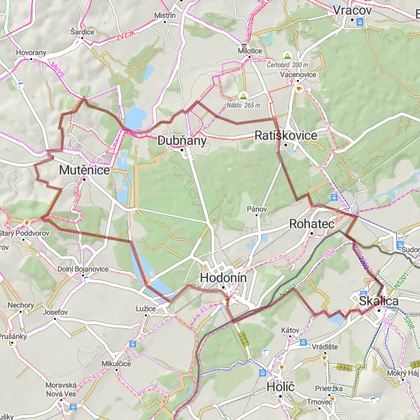 Map miniature of "Hodonín Challenge" cycling inspiration in Západné Slovensko, Slovakia. Generated by Tarmacs.app cycling route planner