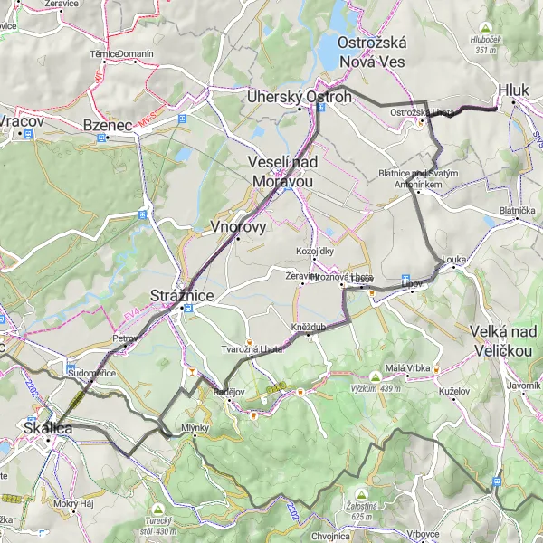 Map miniature of "Moravian Delights" cycling inspiration in Západné Slovensko, Slovakia. Generated by Tarmacs.app cycling route planner