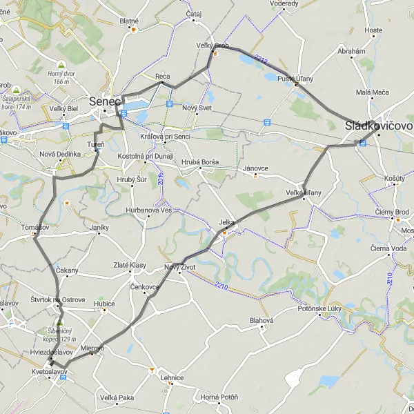 Map miniature of "Sládkovičovo Highlights" cycling inspiration in Západné Slovensko, Slovakia. Generated by Tarmacs.app cycling route planner