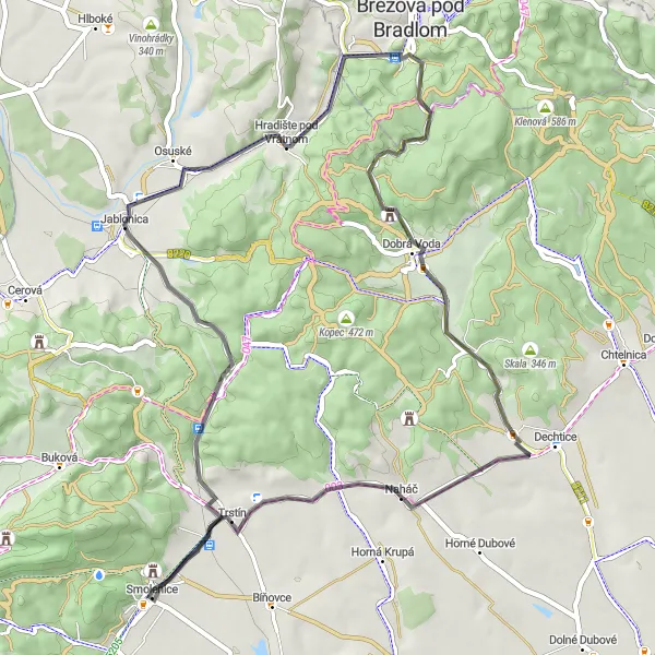Map miniature of "Smolenice Loop Road Cycling Route" cycling inspiration in Západné Slovensko, Slovakia. Generated by Tarmacs.app cycling route planner