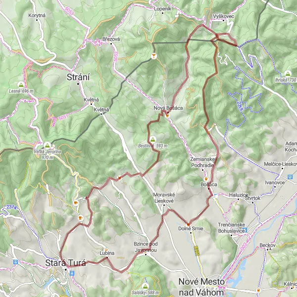 Miniaturní mapa "Trasa okolo Staré Turé" inspirace pro cyklisty v oblasti Západné Slovensko, Slovakia. Vytvořeno pomocí plánovače tras Tarmacs.app