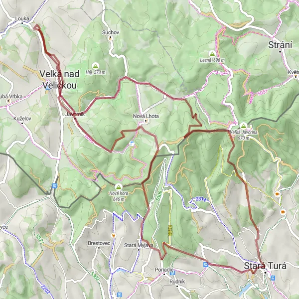 Miniaturní mapa "Trasa do kopcovitých Kozích chrbtov" inspirace pro cyklisty v oblasti Západné Slovensko, Slovakia. Vytvořeno pomocí plánovače tras Tarmacs.app