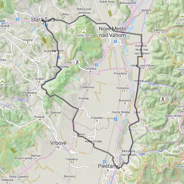 Miniaturní mapa "Okružní cyklotrasa s výhledem na Veselou horu" inspirace pro cyklisty v oblasti Západné Slovensko, Slovakia. Vytvořeno pomocí plánovače tras Tarmacs.app
