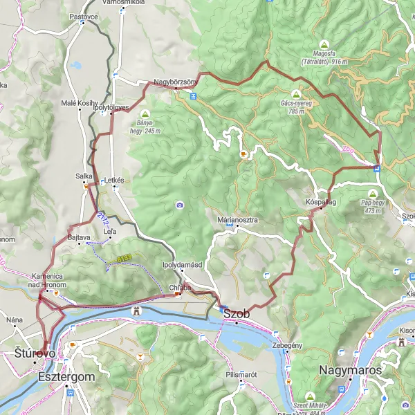 Map miniature of "Gravel Adventure to Štúrovo" cycling inspiration in Západné Slovensko, Slovakia. Generated by Tarmacs.app cycling route planner