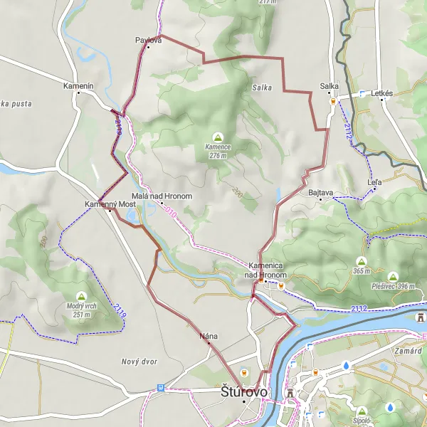 Map miniature of "Nature and History Gravel Ride" cycling inspiration in Západné Slovensko, Slovakia. Generated by Tarmacs.app cycling route planner