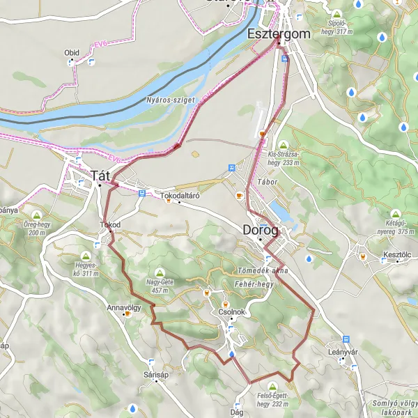 Miniaturní mapa "Gravel Trasa Strázsa - Esztergom" inspirace pro cyklisty v oblasti Západné Slovensko, Slovakia. Vytvořeno pomocí plánovače tras Tarmacs.app