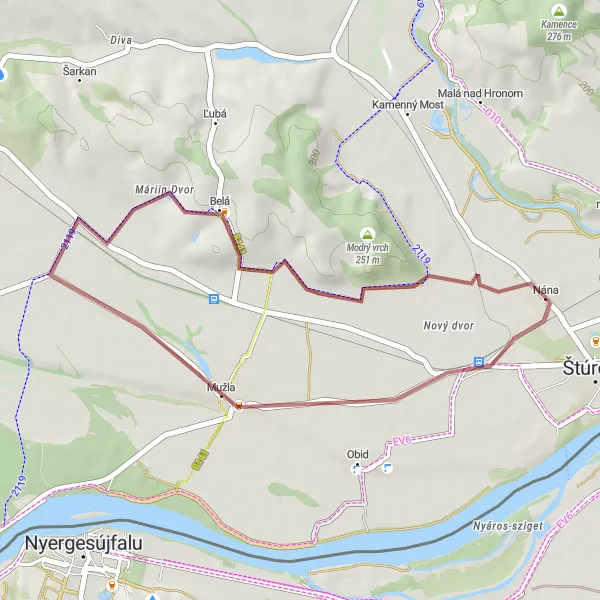 Miniaturní mapa "Gravel Trasa Mužla - Nána" inspirace pro cyklisty v oblasti Západné Slovensko, Slovakia. Vytvořeno pomocí plánovače tras Tarmacs.app