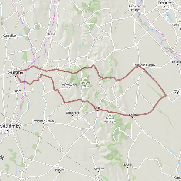 Map miniature of "Tekovské Lužany - Dolný Ohaj Adventure" cycling inspiration in Západné Slovensko, Slovakia. Generated by Tarmacs.app cycling route planner