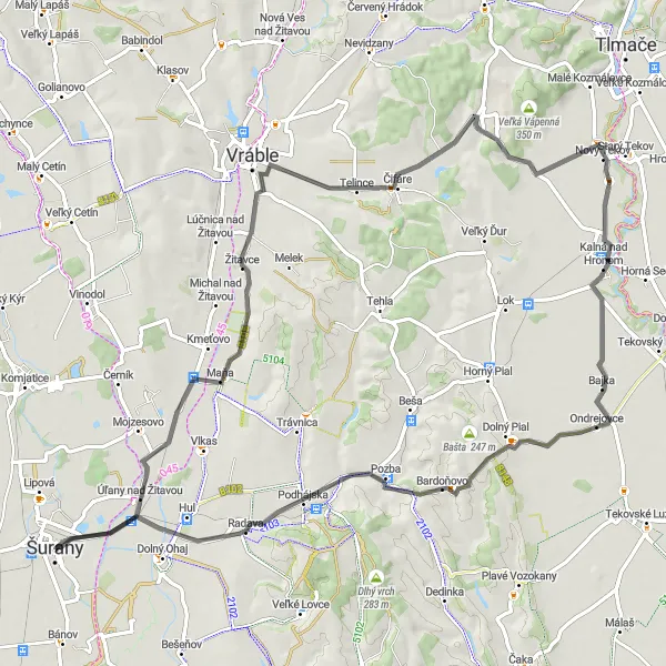 Miniatura mapy "Malownicza trasa rowerowa z okolic Šuran" - trasy rowerowej w Západné Slovensko, Slovakia. Wygenerowane przez planer tras rowerowych Tarmacs.app