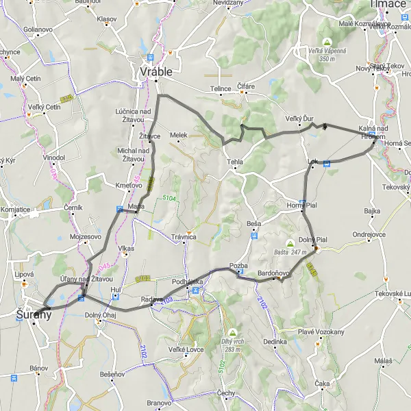 Mapa miniatúra "Jazda okolo vtáčej pozorovateľne" cyklistická inšpirácia v Západné Slovensko, Slovakia. Vygenerované cyklistickým plánovačom trás Tarmacs.app