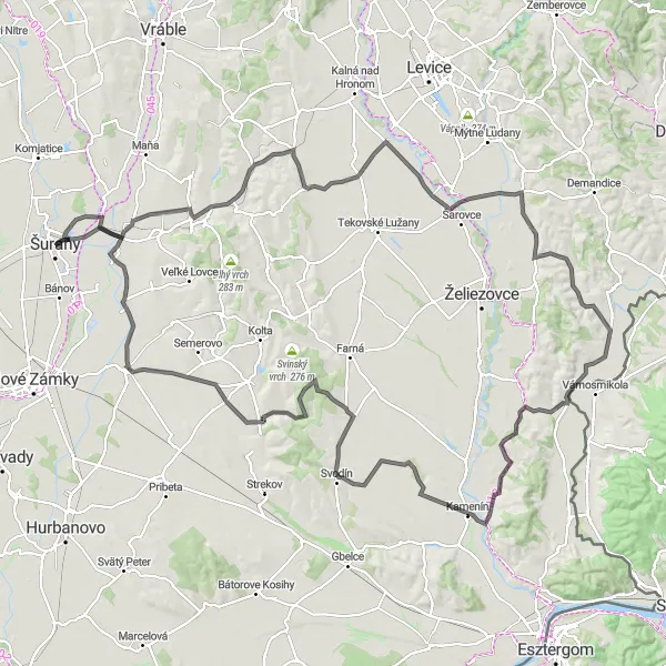Miniaturní mapa "Road Tour Šurany - Dolný Ohaj" inspirace pro cyklisty v oblasti Západné Slovensko, Slovakia. Vytvořeno pomocí plánovače tras Tarmacs.app