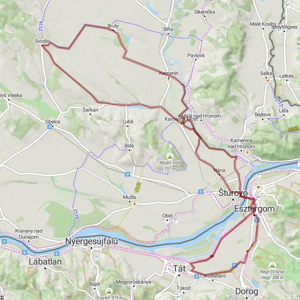 Map miniature of "The Riverside Gravel Adventure" cycling inspiration in Západné Slovensko, Slovakia. Generated by Tarmacs.app cycling route planner