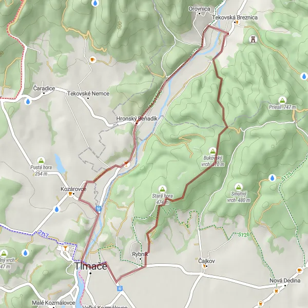 Map miniature of "Unexplored Gravel Paths" cycling inspiration in Západné Slovensko, Slovakia. Generated by Tarmacs.app cycling route planner