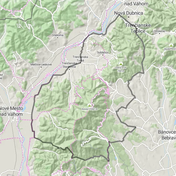 Map miniature of "Machnáč Loop" cycling inspiration in Západné Slovensko, Slovakia. Generated by Tarmacs.app cycling route planner