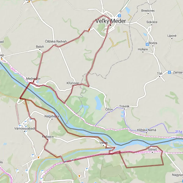 Mapa miniatúra "Gravel Kľúčovec - Medveďov" cyklistická inšpirácia v Západné Slovensko, Slovakia. Vygenerované cyklistickým plánovačom trás Tarmacs.app
