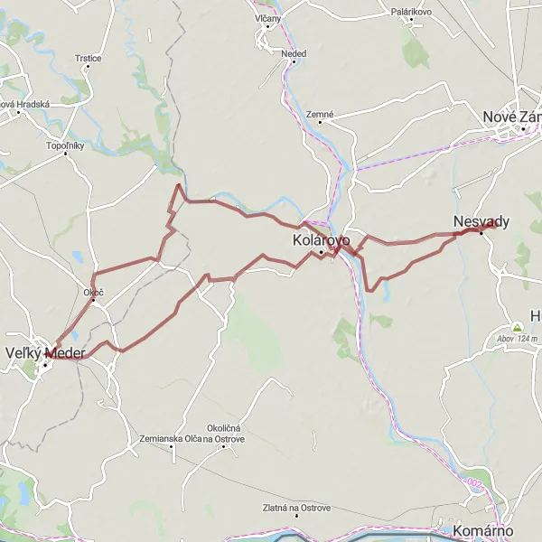 Miniaturní mapa "Okružní cesta blízko Veľkého Medera po štěrkových cestách" inspirace pro cyklisty v oblasti Západné Slovensko, Slovakia. Vytvořeno pomocí plánovače tras Tarmacs.app