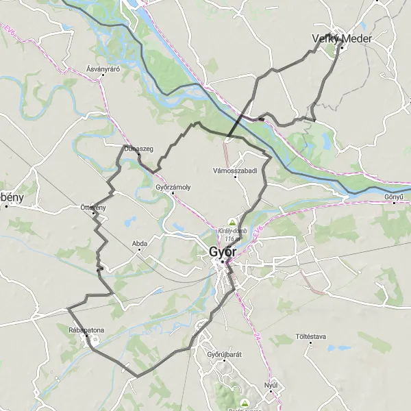 Map miniature of "Rábapatona Delight" cycling inspiration in Západné Slovensko, Slovakia. Generated by Tarmacs.app cycling route planner