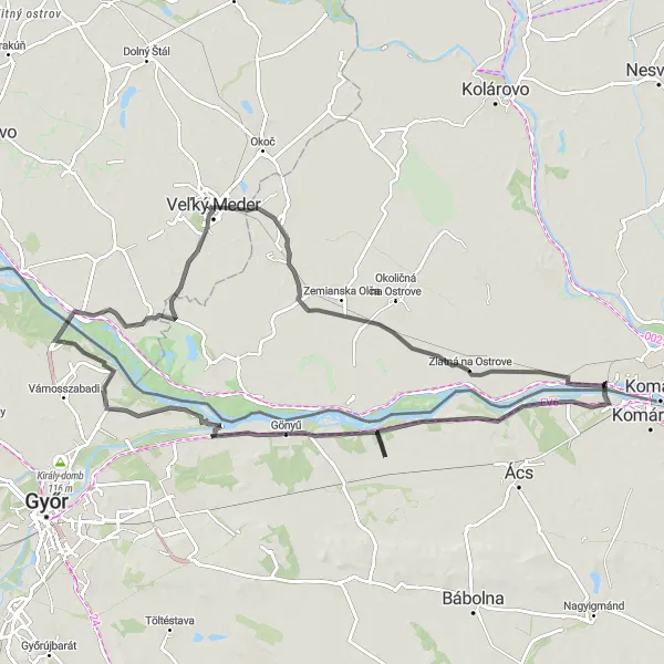 Miniaturní mapa "Cyklotrasa okolo Veľkého Mederu na cestních kolech" inspirace pro cyklisty v oblasti Západné Slovensko, Slovakia. Vytvořeno pomocí plánovače tras Tarmacs.app