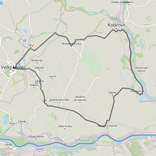 Map miniature of "Cycling through Bodzianske Lúky" cycling inspiration in Západné Slovensko, Slovakia. Generated by Tarmacs.app cycling route planner