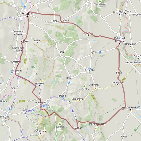 Miniatura mapy "Trasa Gravel w okolicach Vráble" - trasy rowerowej w Západné Slovensko, Slovakia. Wygenerowane przez planer tras rowerowych Tarmacs.app