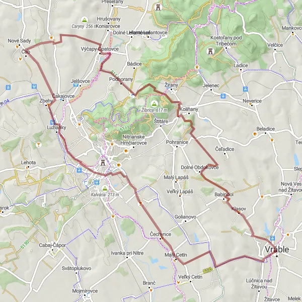 Mapa miniatúra "Gravelová jazda cez Čechynce" cyklistická inšpirácia v Západné Slovensko, Slovakia. Vygenerované cyklistickým plánovačom trás Tarmacs.app