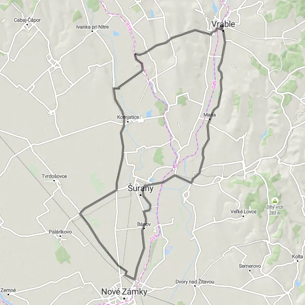 Miniatura mapy "Trasa z Vráble do Veľký Kýr" - trasy rowerowej w Západné Slovensko, Slovakia. Wygenerowane przez planer tras rowerowych Tarmacs.app