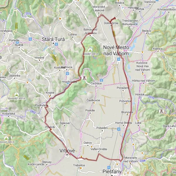 Mapa miniatúra "Gravel okruh cez Čachtický hrad" cyklistická inšpirácia v Západné Slovensko, Slovakia. Vygenerované cyklistickým plánovačom trás Tarmacs.app