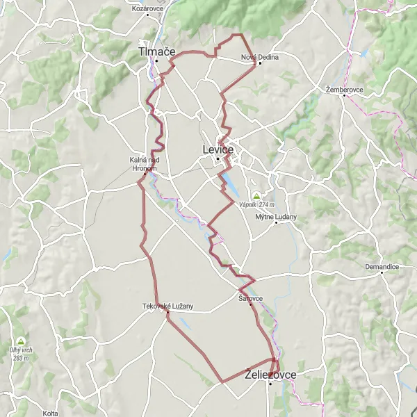 Miniatura mapy "Trasa gravelowa z Želiezoviec przez Vyšné nad Hronom do Bajki" - trasy rowerowej w Západné Slovensko, Slovakia. Wygenerowane przez planer tras rowerowych Tarmacs.app