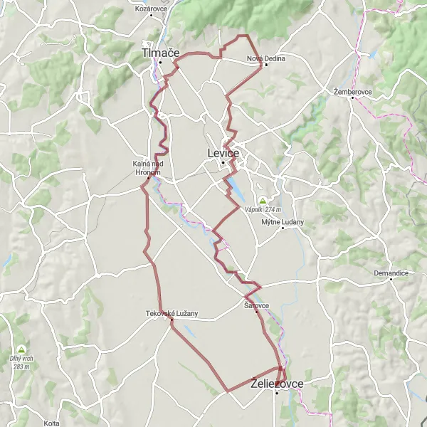 Mapa miniatúra "Gravelový zážitok v okolí Želiezoviec" cyklistická inšpirácia v Západné Slovensko, Slovakia. Vygenerované cyklistickým plánovačom trás Tarmacs.app