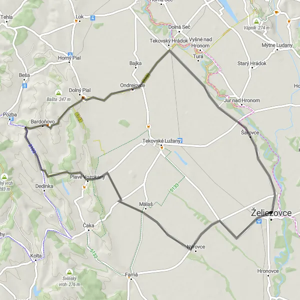 Miniatura mapy "Trasa z Želiezoviec przez Bardoňovo do Šarovc" - trasy rowerowej w Západné Slovensko, Slovakia. Wygenerowane przez planer tras rowerowych Tarmacs.app