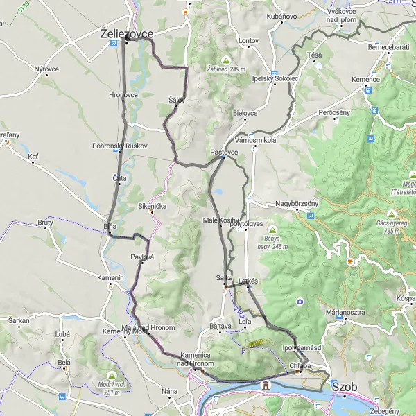 Mapa miniatúra "Cyklotúra cez kopcovitú krajinu Západného Slovenska" cyklistická inšpirácia v Západné Slovensko, Slovakia. Vygenerované cyklistickým plánovačom trás Tarmacs.app