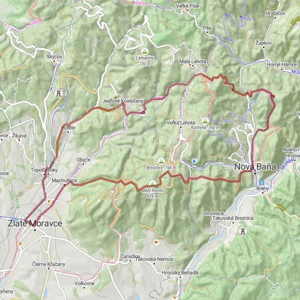 Miniaturní mapa "Gravel Topoľčianky - Veľký Inovec" inspirace pro cyklisty v oblasti Západné Slovensko, Slovakia. Vytvořeno pomocí plánovače tras Tarmacs.app