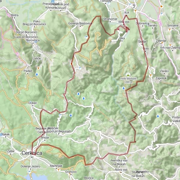 Miniaturní mapa "Gravel Lahovo Loop" inspirace pro cyklisty v oblasti Vzhodna Slovenija, Slovenia. Vytvořeno pomocí plánovače tras Tarmacs.app