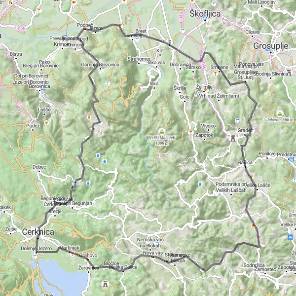 Map miniature of "Road to Enchanting Views" cycling inspiration in Vzhodna Slovenija, Slovenia. Generated by Tarmacs.app cycling route planner