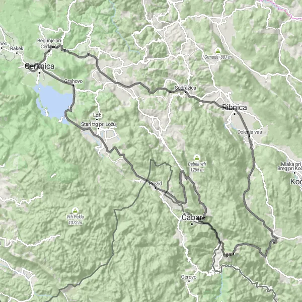 Miniaturní mapa "Silniční okruh do Čabaru" inspirace pro cyklisty v oblasti Vzhodna Slovenija, Slovenia. Vytvořeno pomocí plánovače tras Tarmacs.app