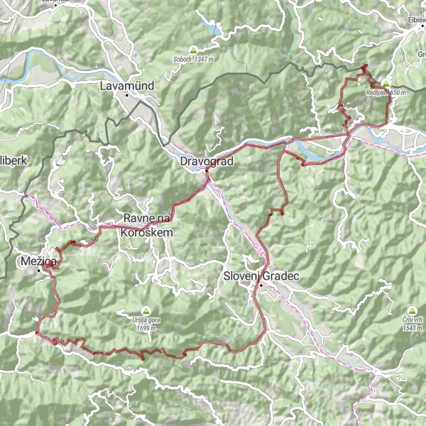 Miniaturní mapa "Kopcemi okolo Východního Slovinska" inspirace pro cyklisty v oblasti Vzhodna Slovenija, Slovenia. Vytvořeno pomocí plánovače tras Tarmacs.app